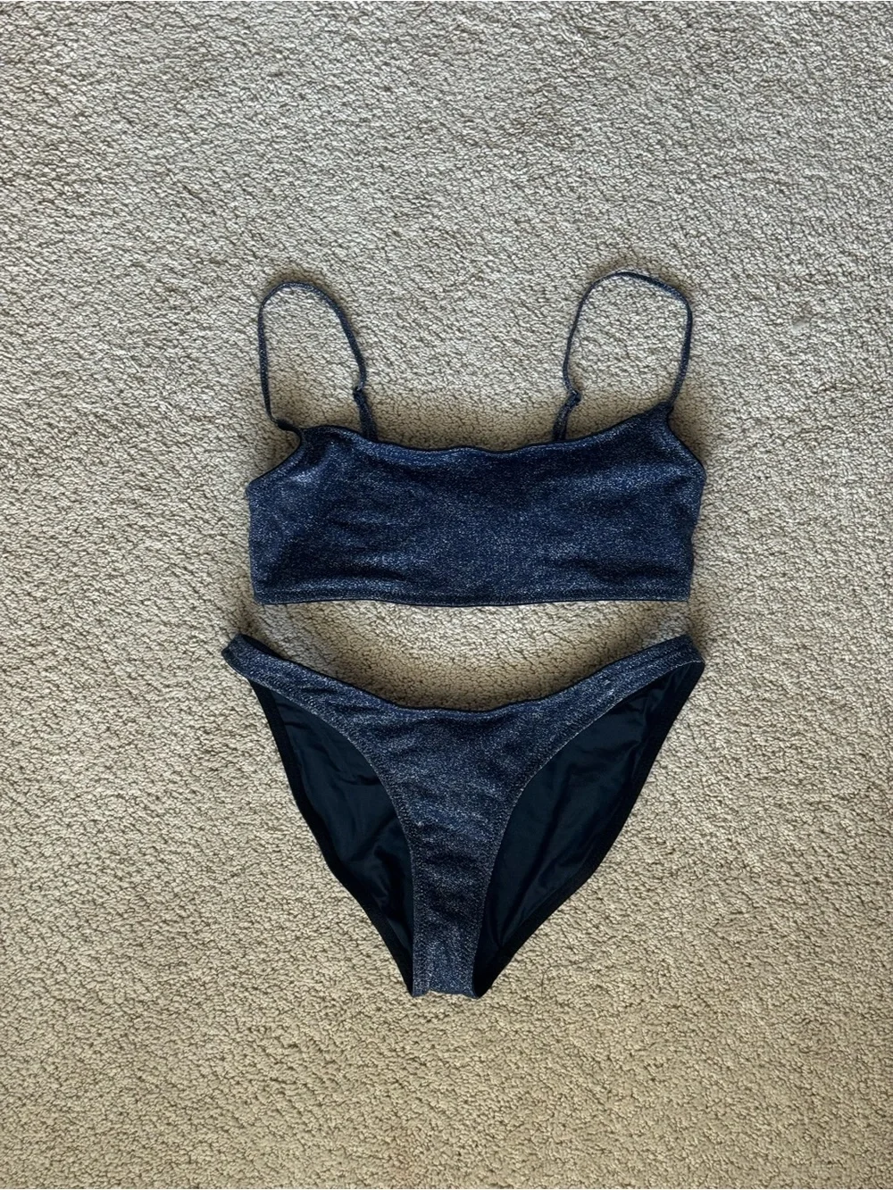 triangl swimwear shimmery navy blue bikini set